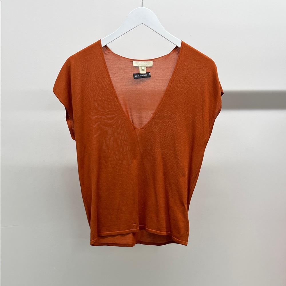 MaxMara Orange V-Neck Knit Short Sleeve Top